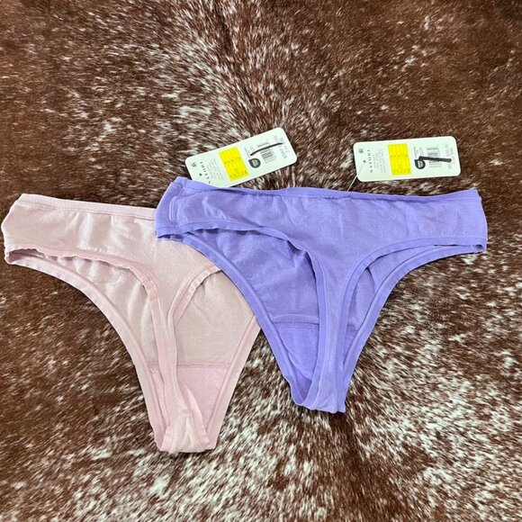 Natori Bliss Bare Cotton Thong 2-Pack Rose Mist & Violet Blue M - Picture 3 of 8